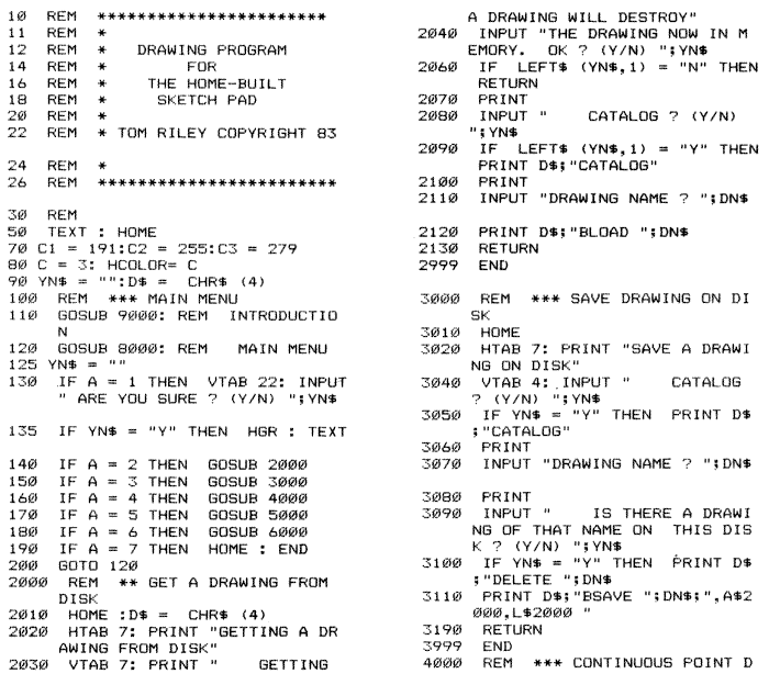 Drawing Program listing pg.1